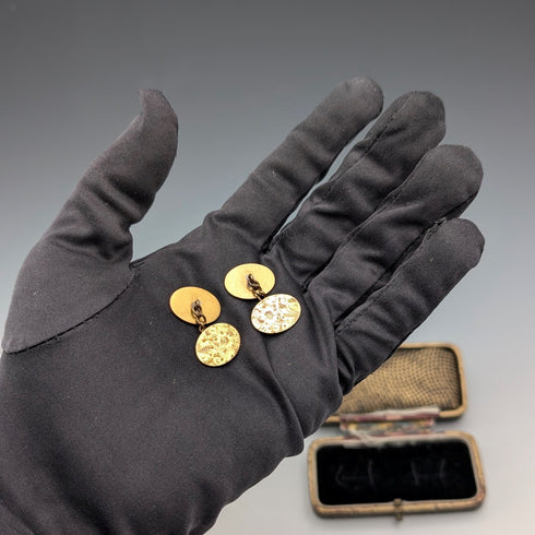 英國復古花卉金色橢圓形袖扣